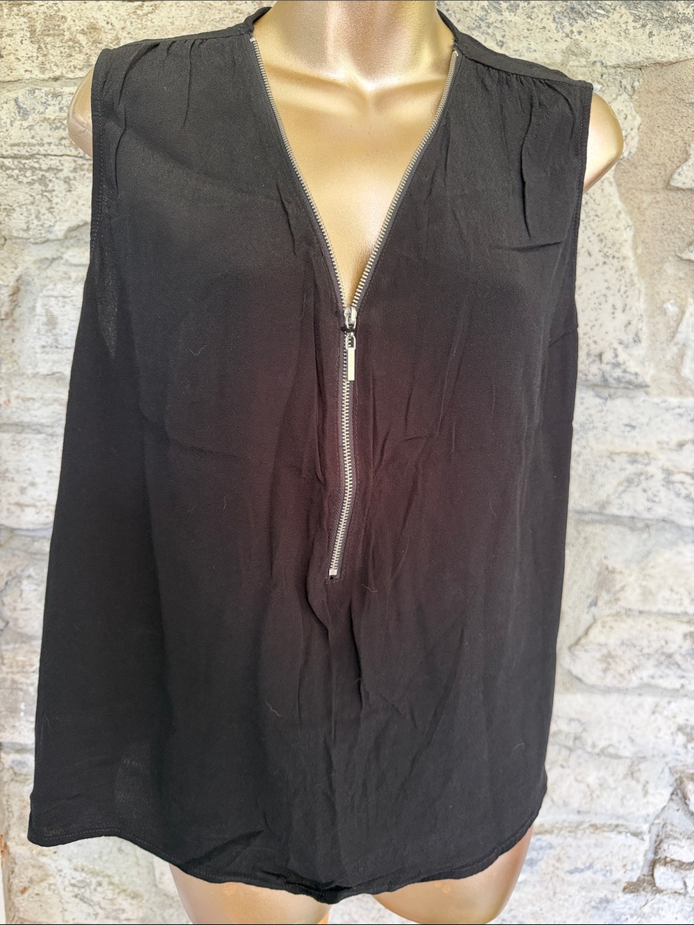 Black Zip-Front Sleeveless Top